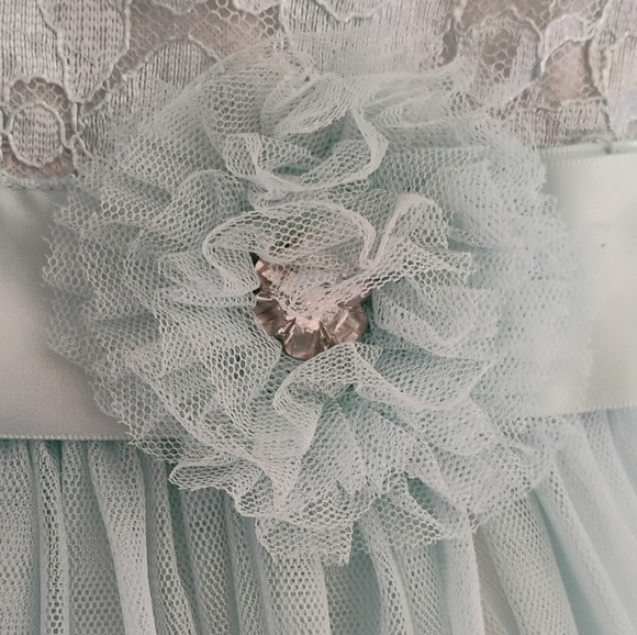 Jessica Ann Teal & White Dress Girls Sz 5 Layered Butterfly Flowy Lined Tulle - Picture 7 of 10